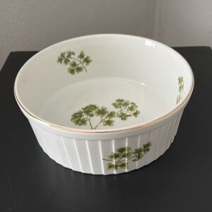 Vintage Parsley Sadek Souffle Casserole Dish with Gold Trim- Gently used